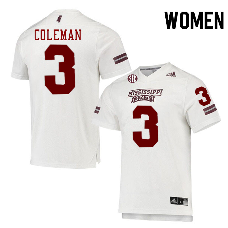 Women #3 Kevin Coleman Mississippi State Bulldogs College Football Jerseys Stitched-White